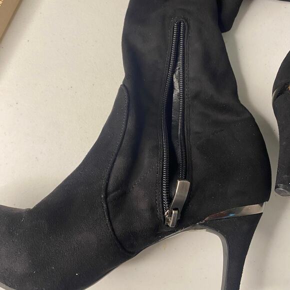 NEW BCBGeneration Black Knee High Heeled Boots Mario Faux Suede Slouchy Size 8 - Picture 12 of 14